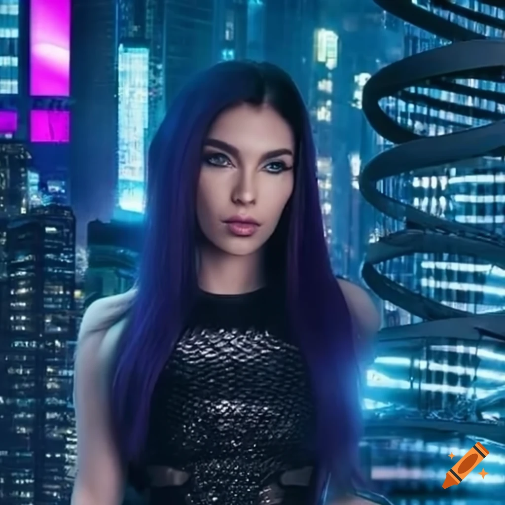 hyper detailed cyberpunk cityscape with genetic DNA strands