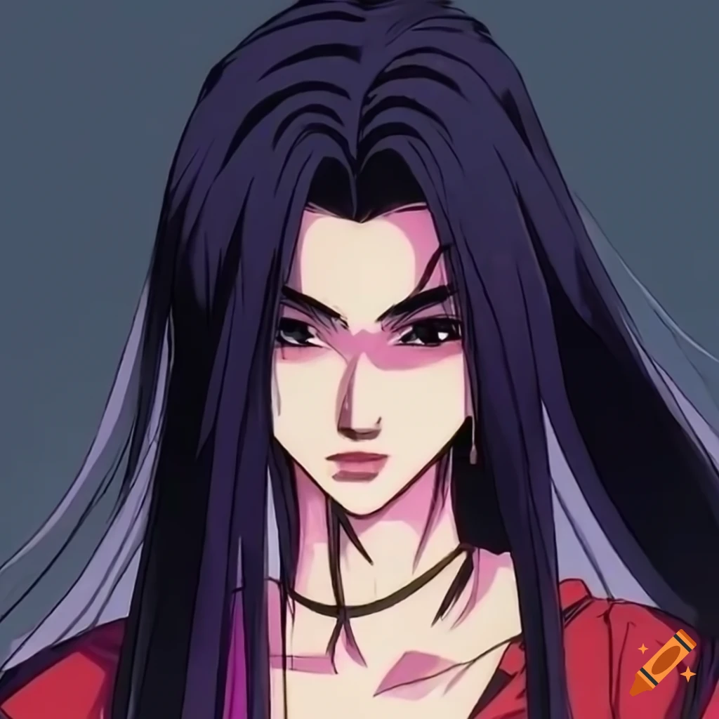 retro anime character with long straight hair