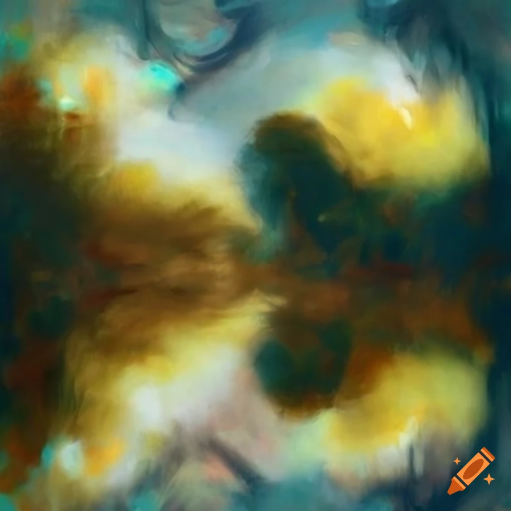 abstract painting of a river shore in a forest