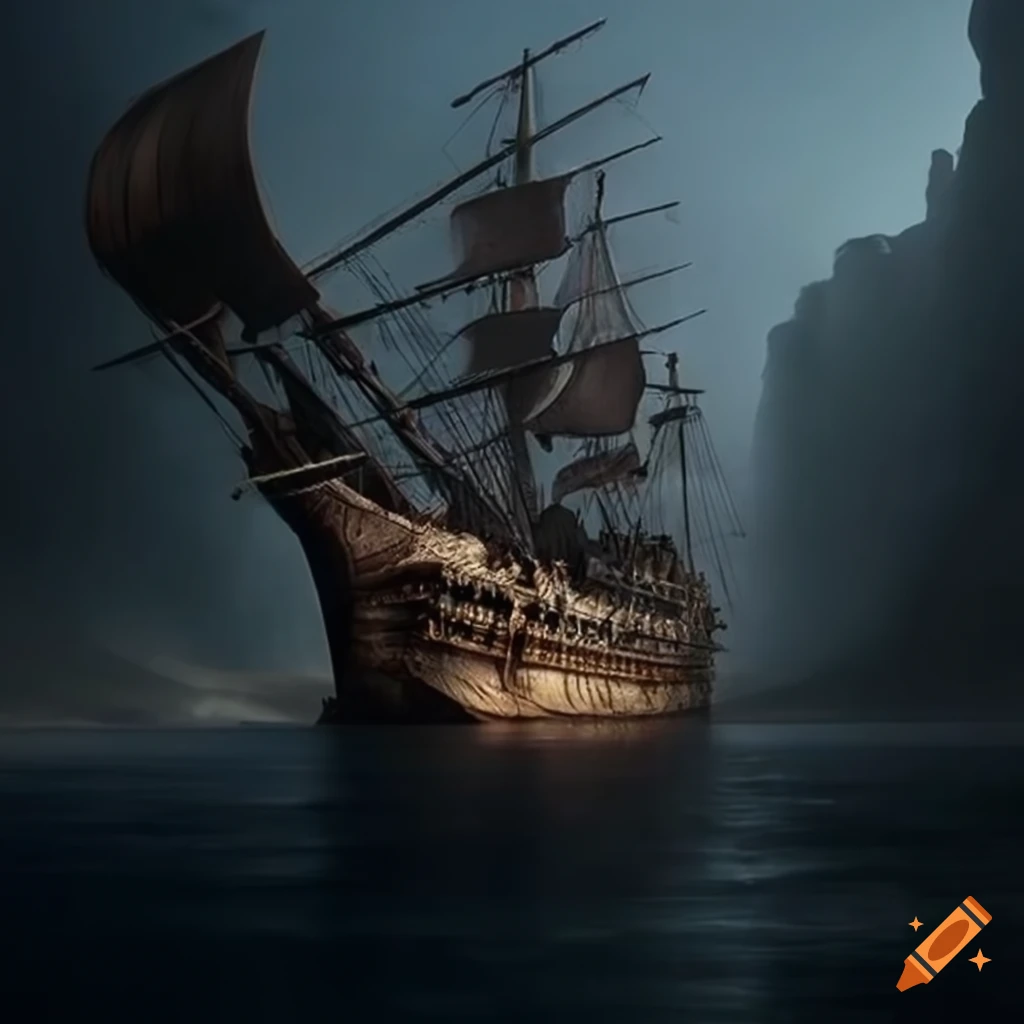 hyperrealistic depiction of an asian pirate battle ship