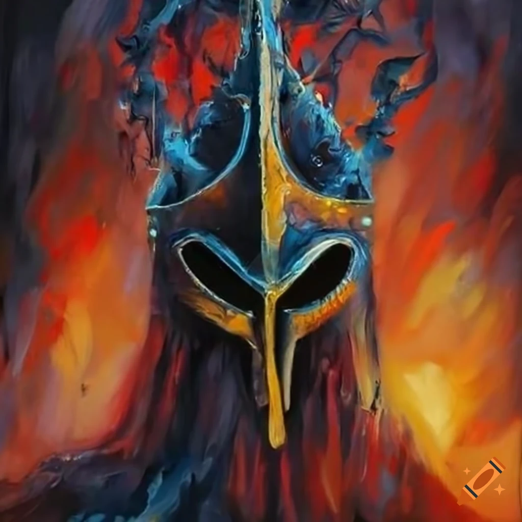 helmet of an evil knight in a fantasy world