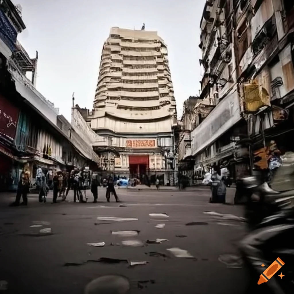 Busy scene of Dalal Street with traders and brokers in front of BSE building