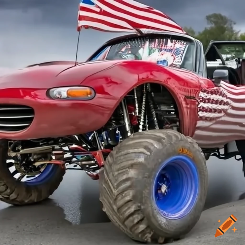 Mazda MX5 transformed into a patriotic monster truck