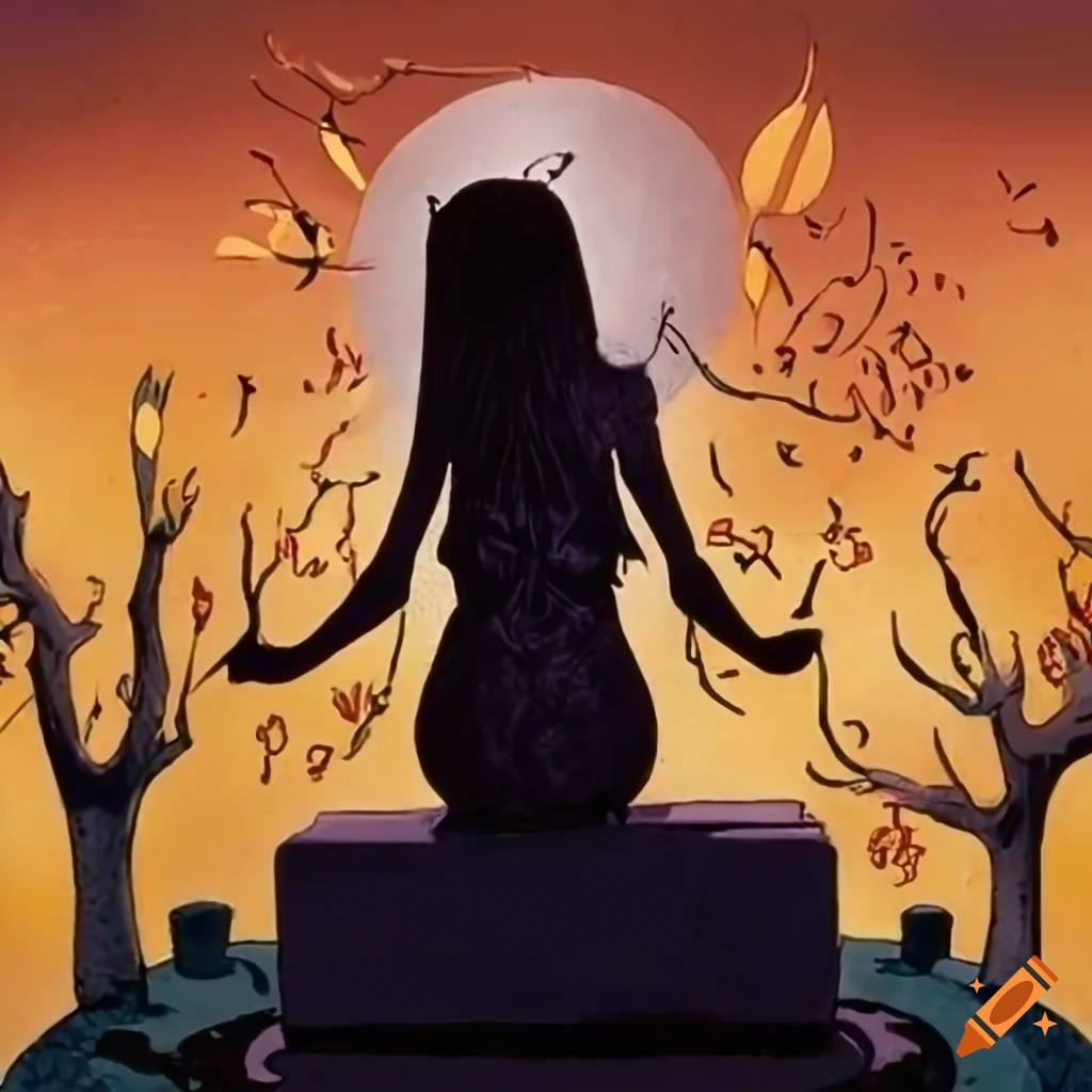 cartoon depiction of a woman mourning