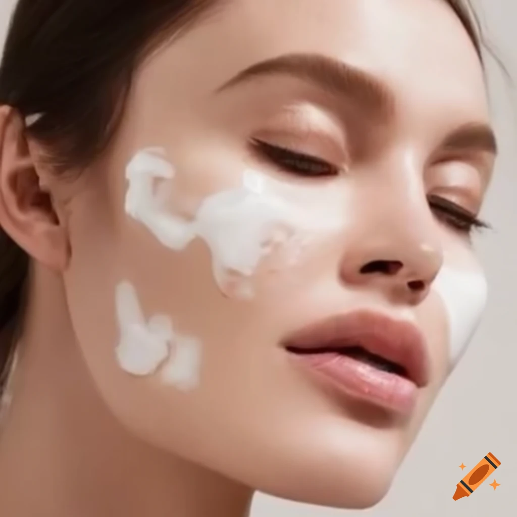 Latest female fashion trend: face glazing with white lotion on Craiyon