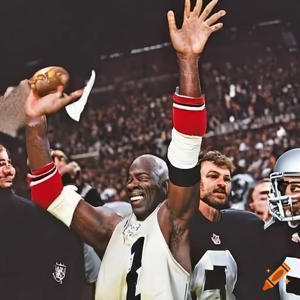 Michael Jordan celebrates victory with Las Vegas Raiders on Craiyon