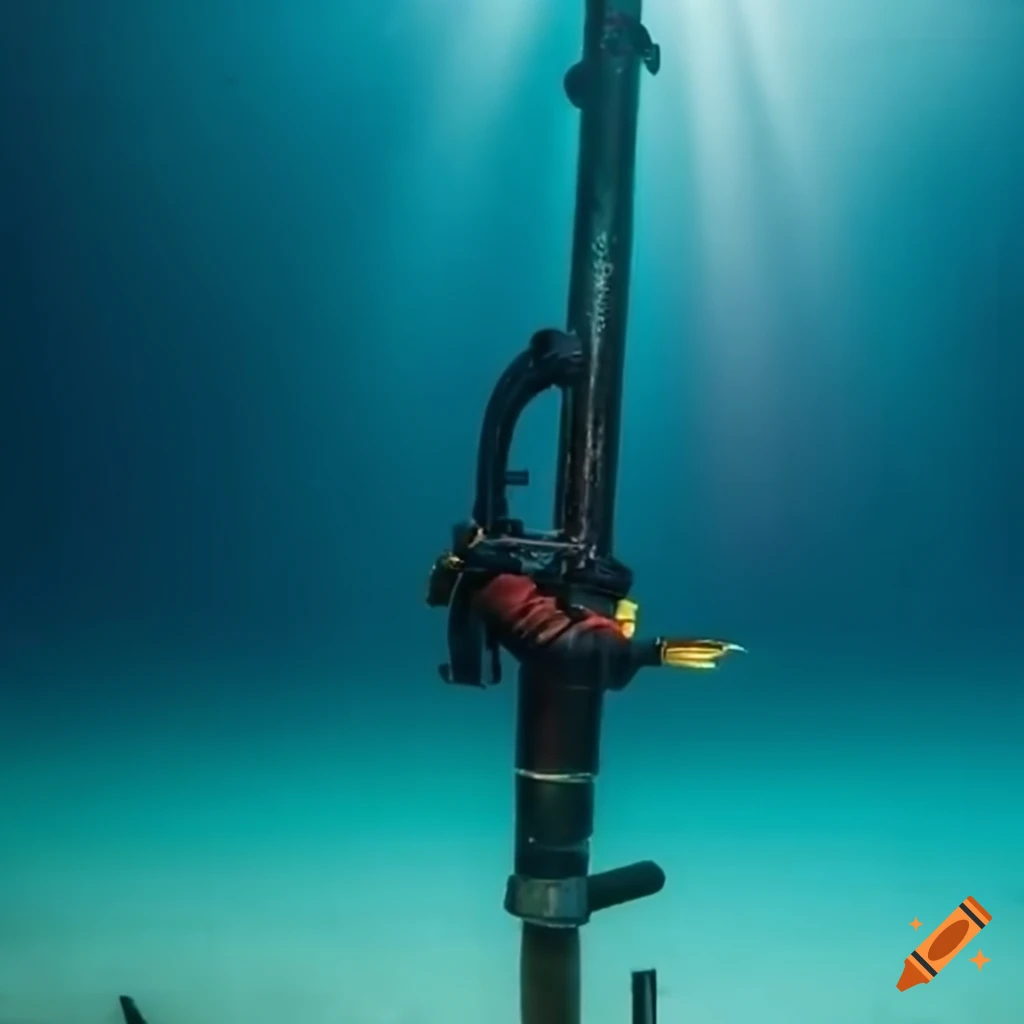 underwater welder working on a pipe with a shark nearby