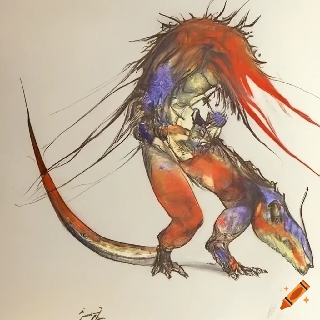 concept art of a dinosaur in Final Fantasy style