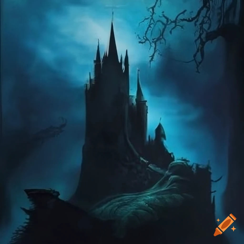 sinister gothic book cover with a castle