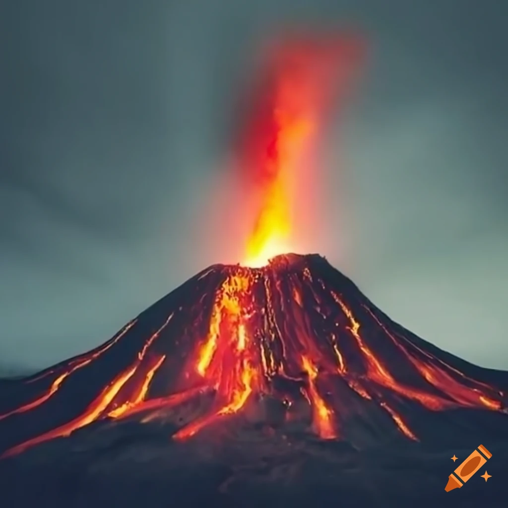 volcano erupting in a dramatic manner