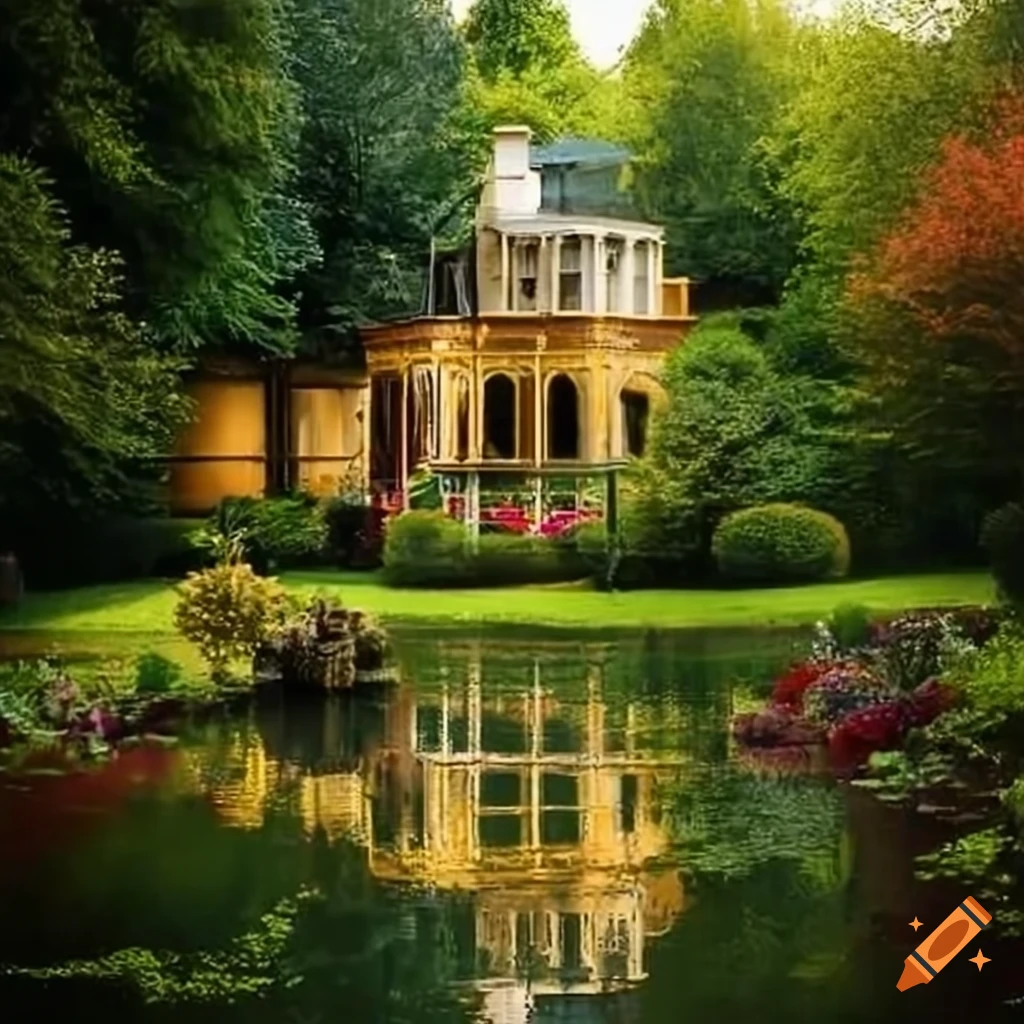 Victorian garden with golden balcony