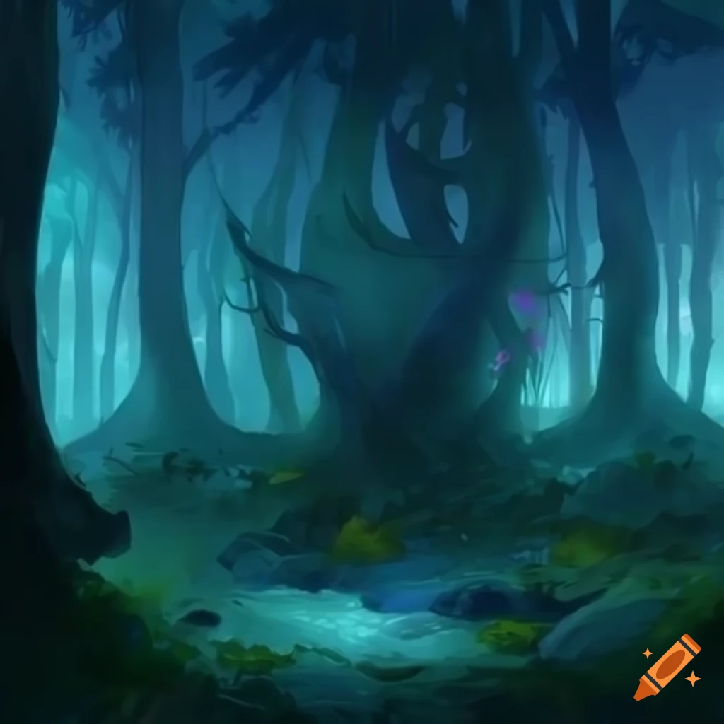 Anime magic forest fantasy scene