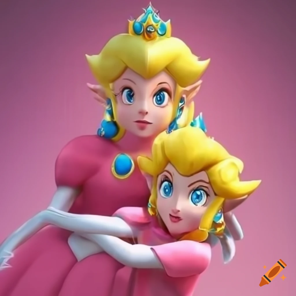 Princess peach and link in pink silk ballgowns on Craiyon