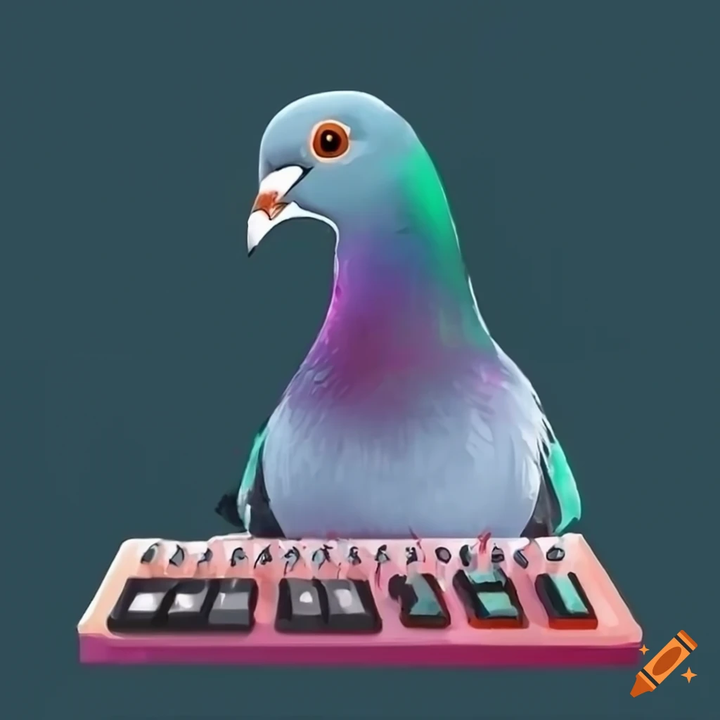 Pigeon typing on a keyboard in a picasso inspired artwork