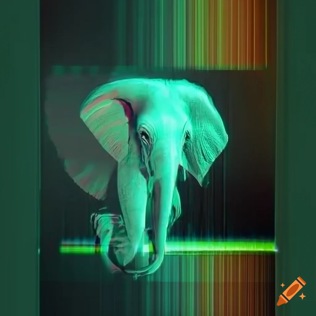 double exposure of an elephant with glitchy grunge textures