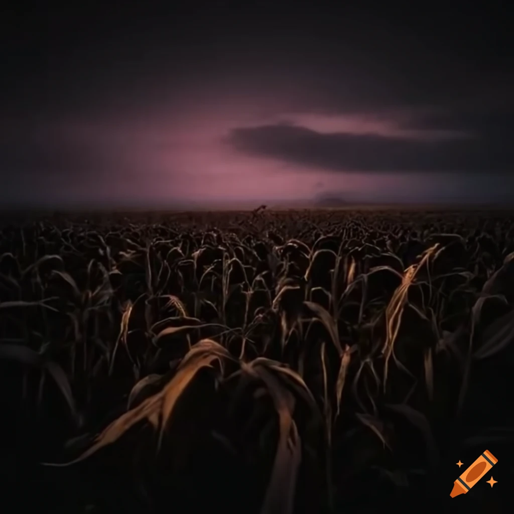 aerial view of a dark corn field at night