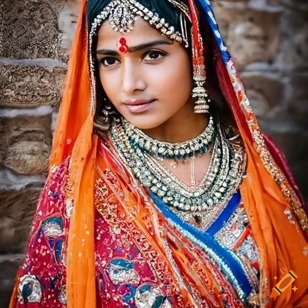 Portrait of a rajasthani young gypsy beauty on Craiyon