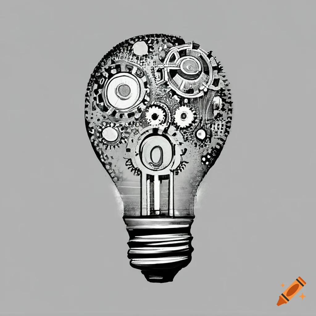 artwork combining gears and lightbulb