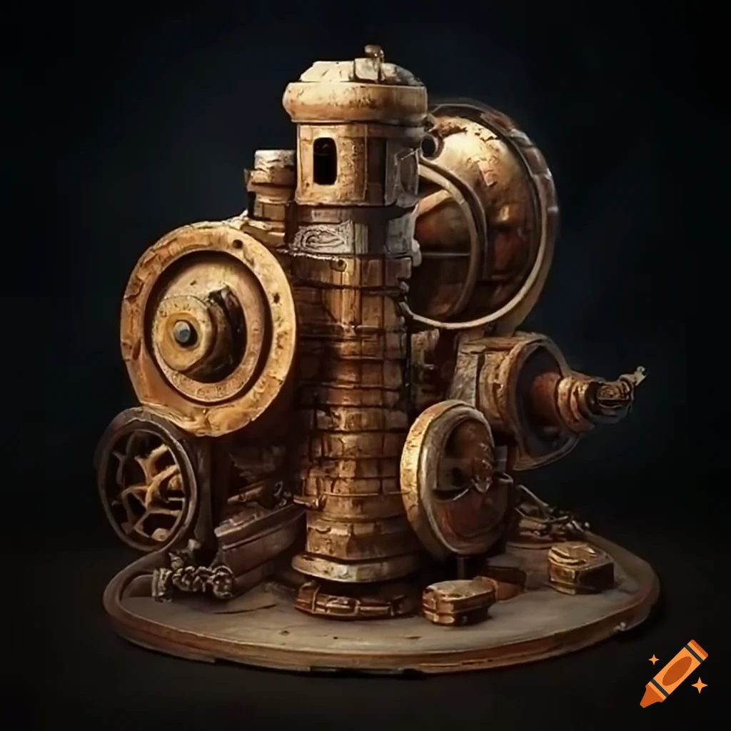 Steampunk rock drill with large wheels