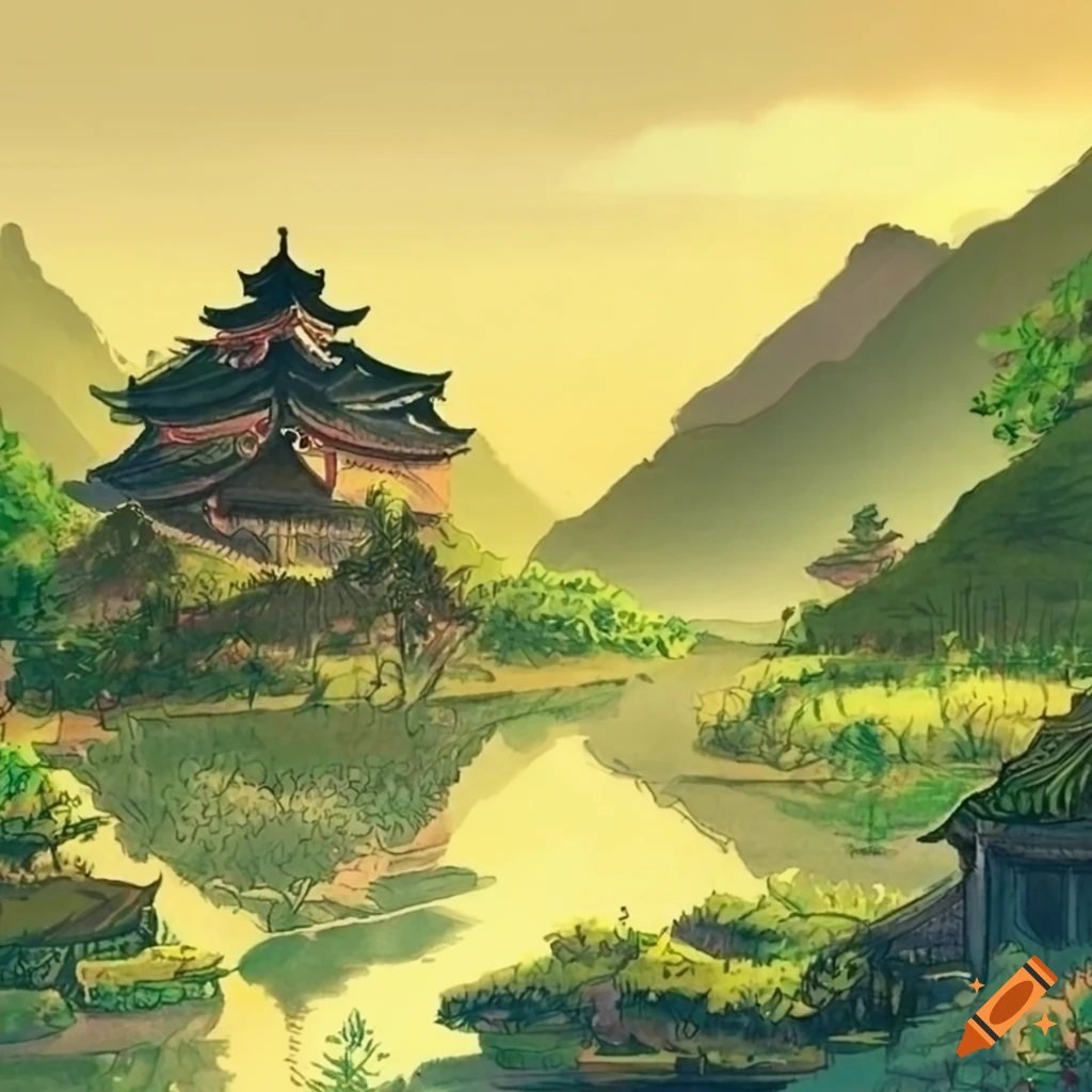 hand-drawn artwork of Chinese cultivation scene