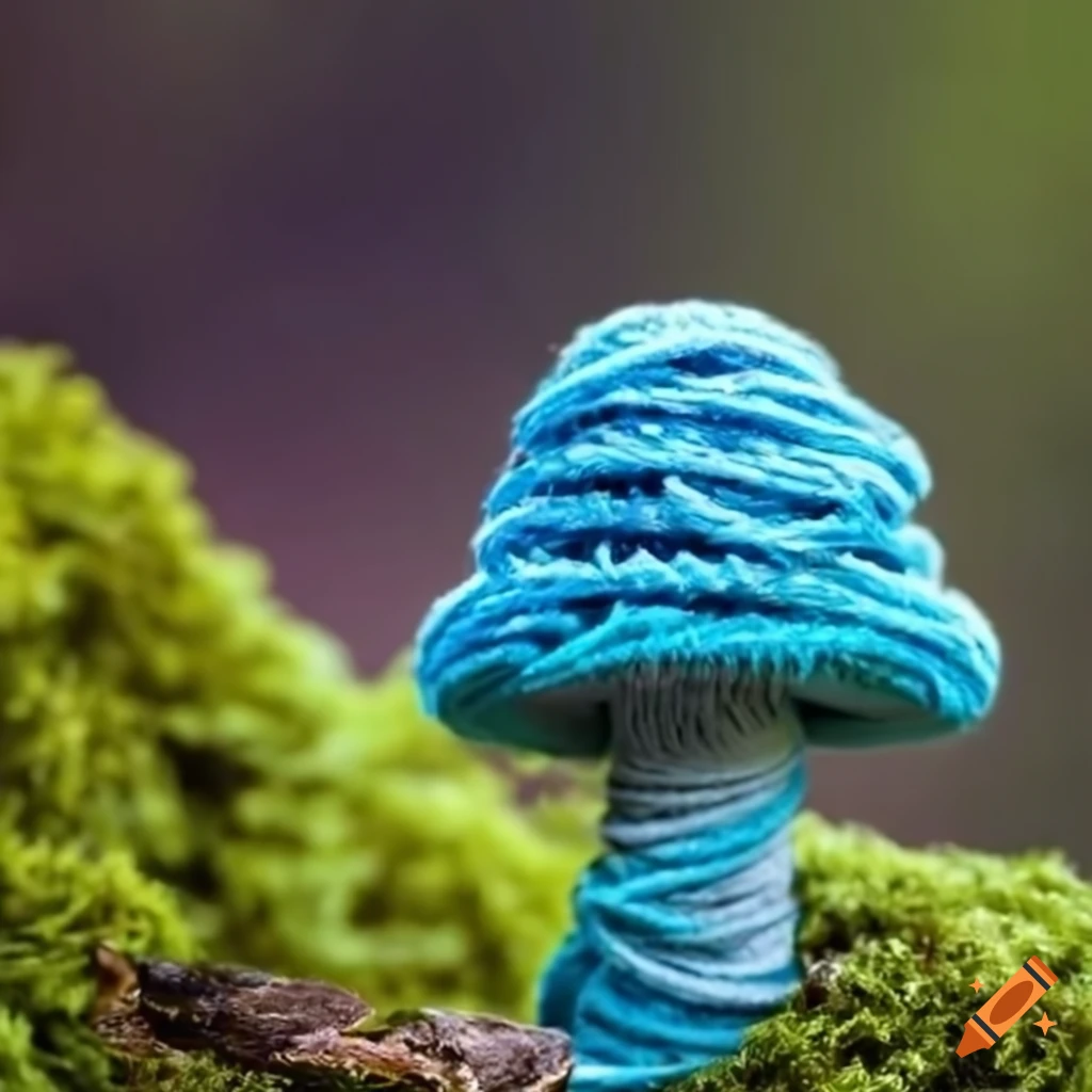 colourful floss mushroom growing on moss