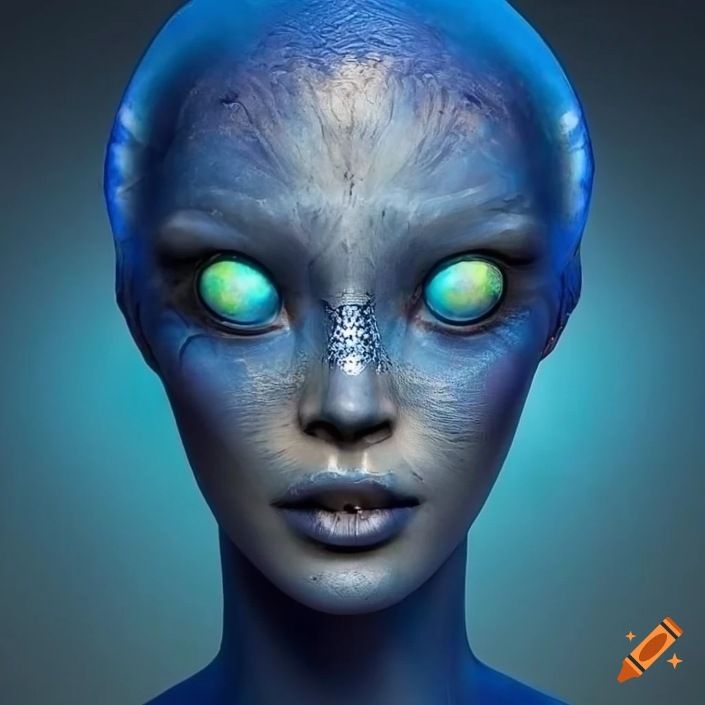 Image Of An Alien Woman With Blue Skin And Opal Like Eyes On Craiyon 