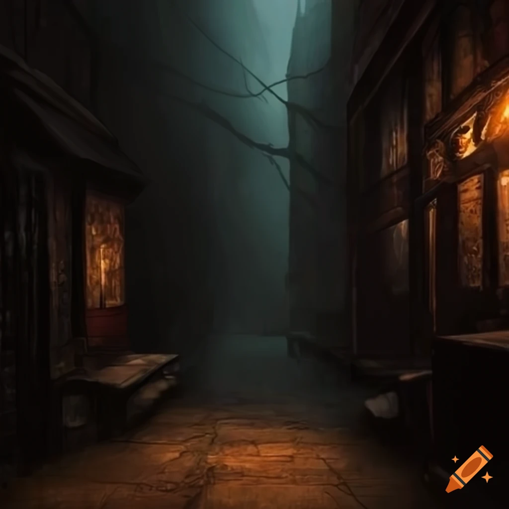 image of a misty alleyway behind a tavern