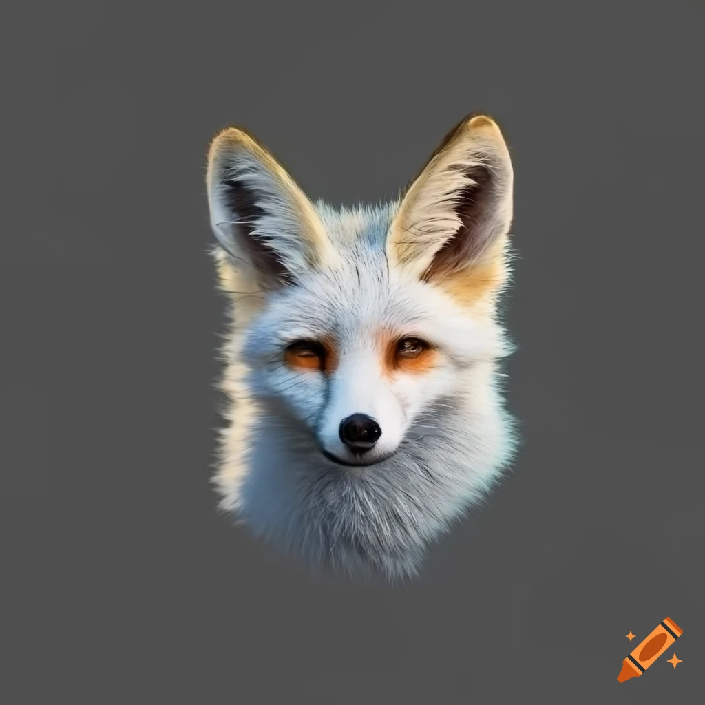 Black and white closeup of a white fox's head on Craiyon