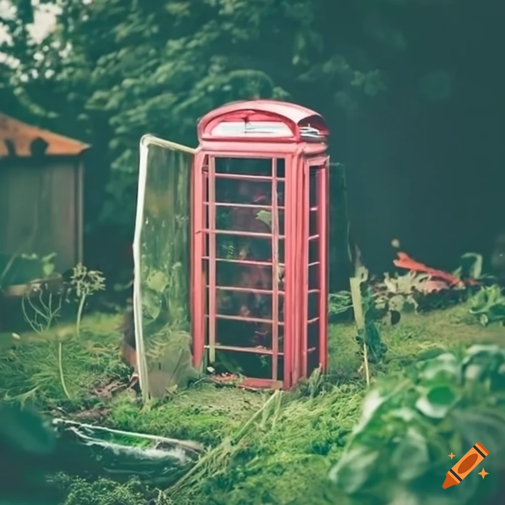 glass phone box converted into a potting shed