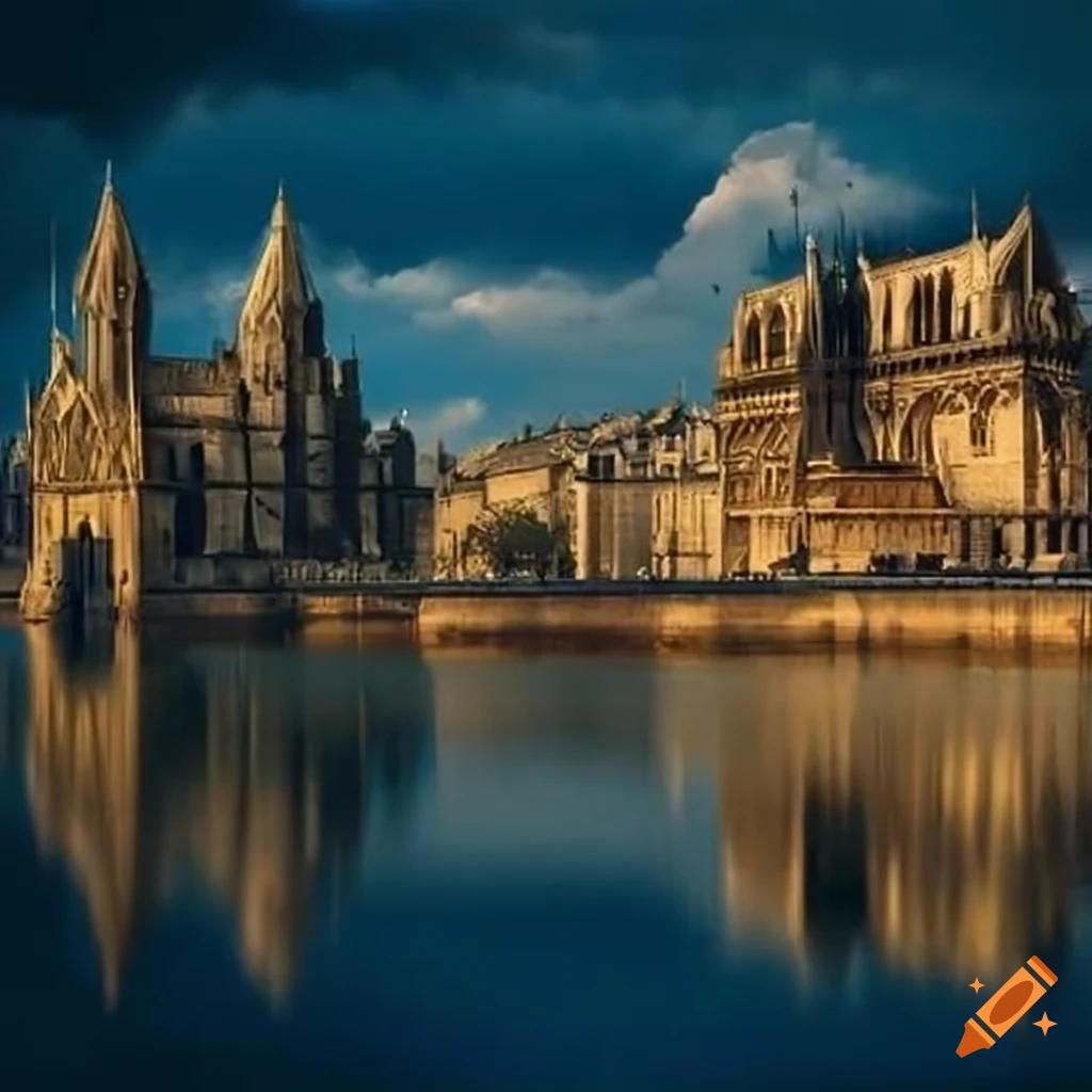 view of Medieval Paris with Elven and nouvea architectural elements
