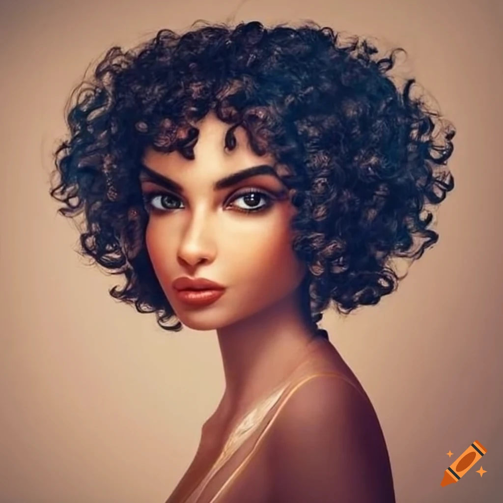 Portrait of a woman with curly hair of egyptian heritage
