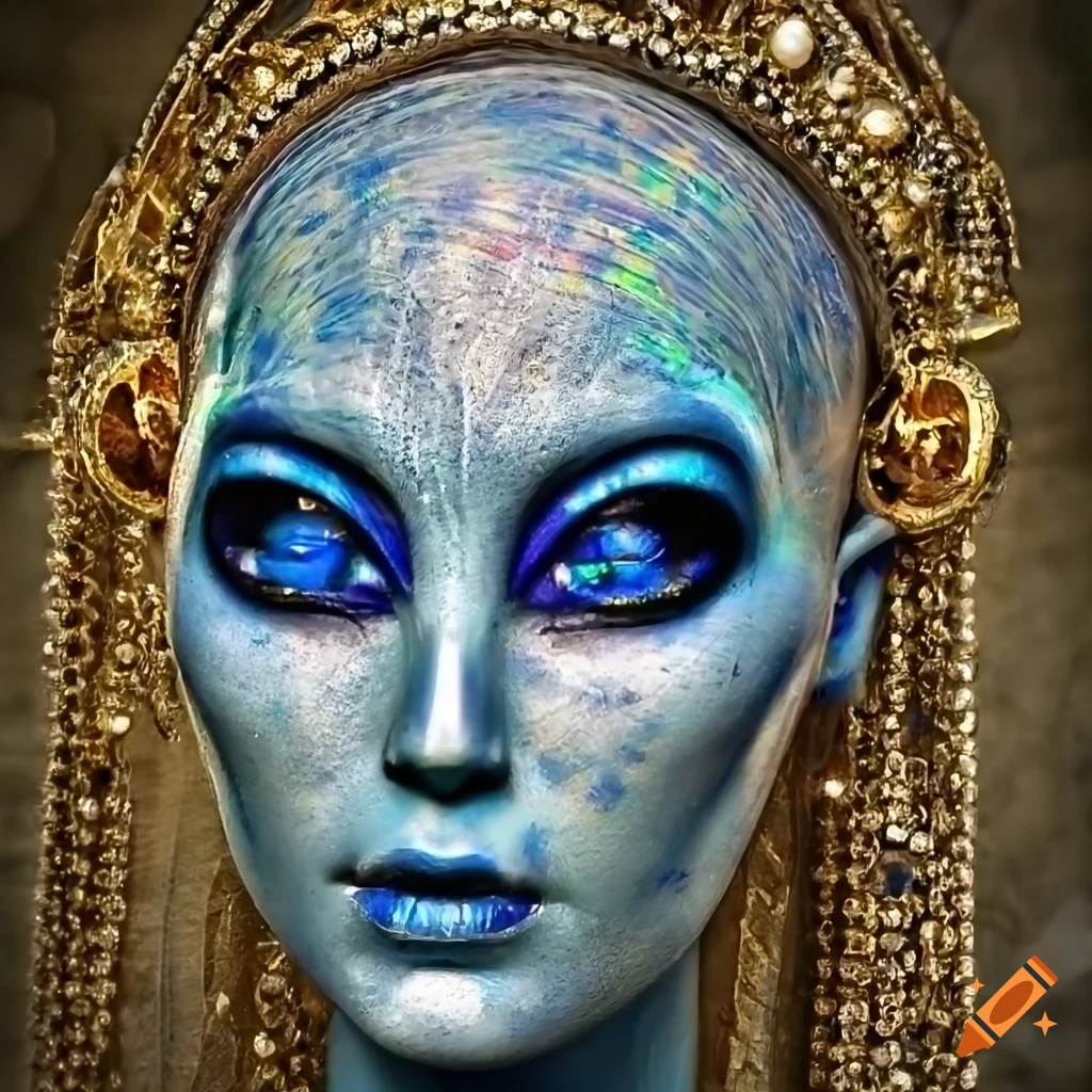 Realistic Depiction Of An Alien Woman With Blue Skin And Golden Jewelry On Craiyon 