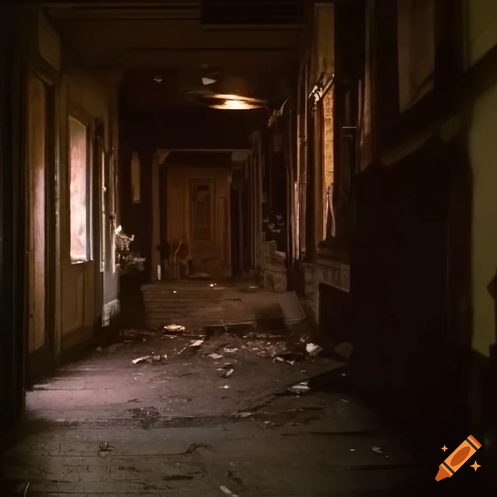 grind house aesthetic of a dirty and cluttered corridor