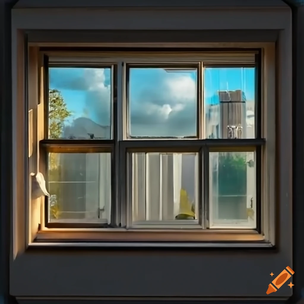 sunny window view with a windowsill