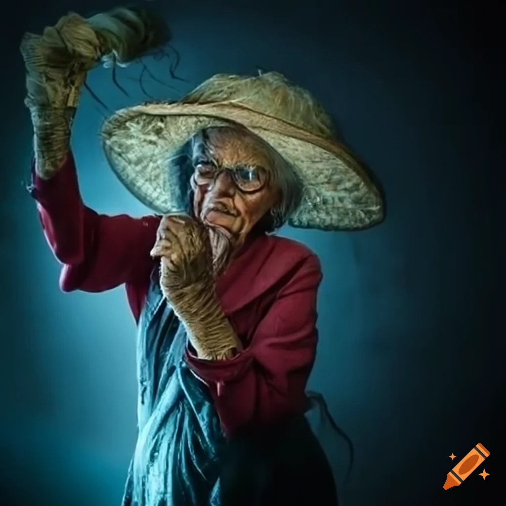 illustration of a old woman scientist on a farm