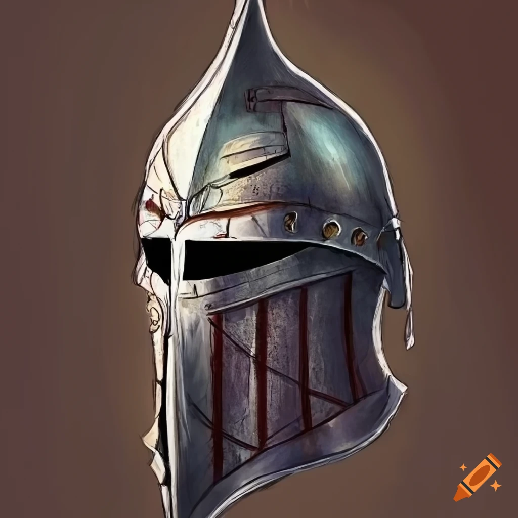 Hand drawn illustration of a fantasy knight helmet