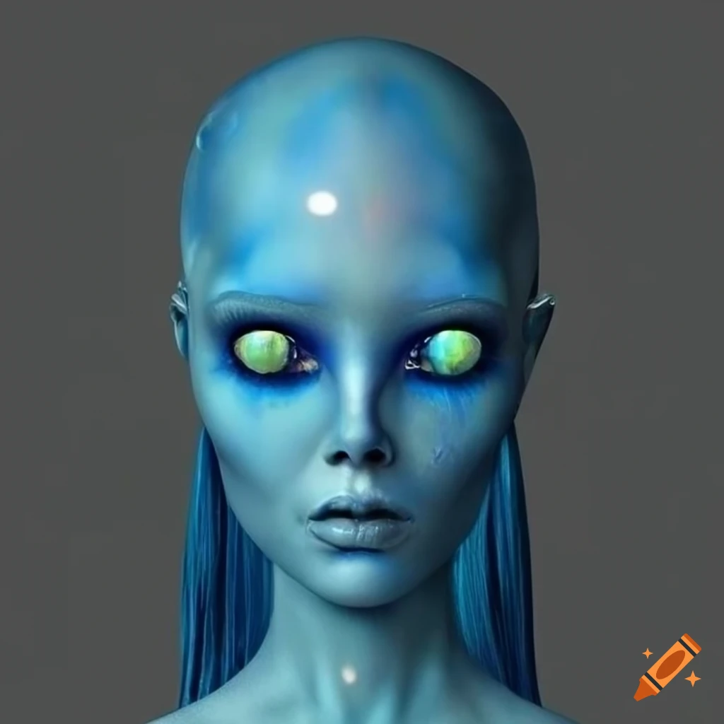 Image Of An Alien Woman With Blue Skin And Opal Like Eyes 