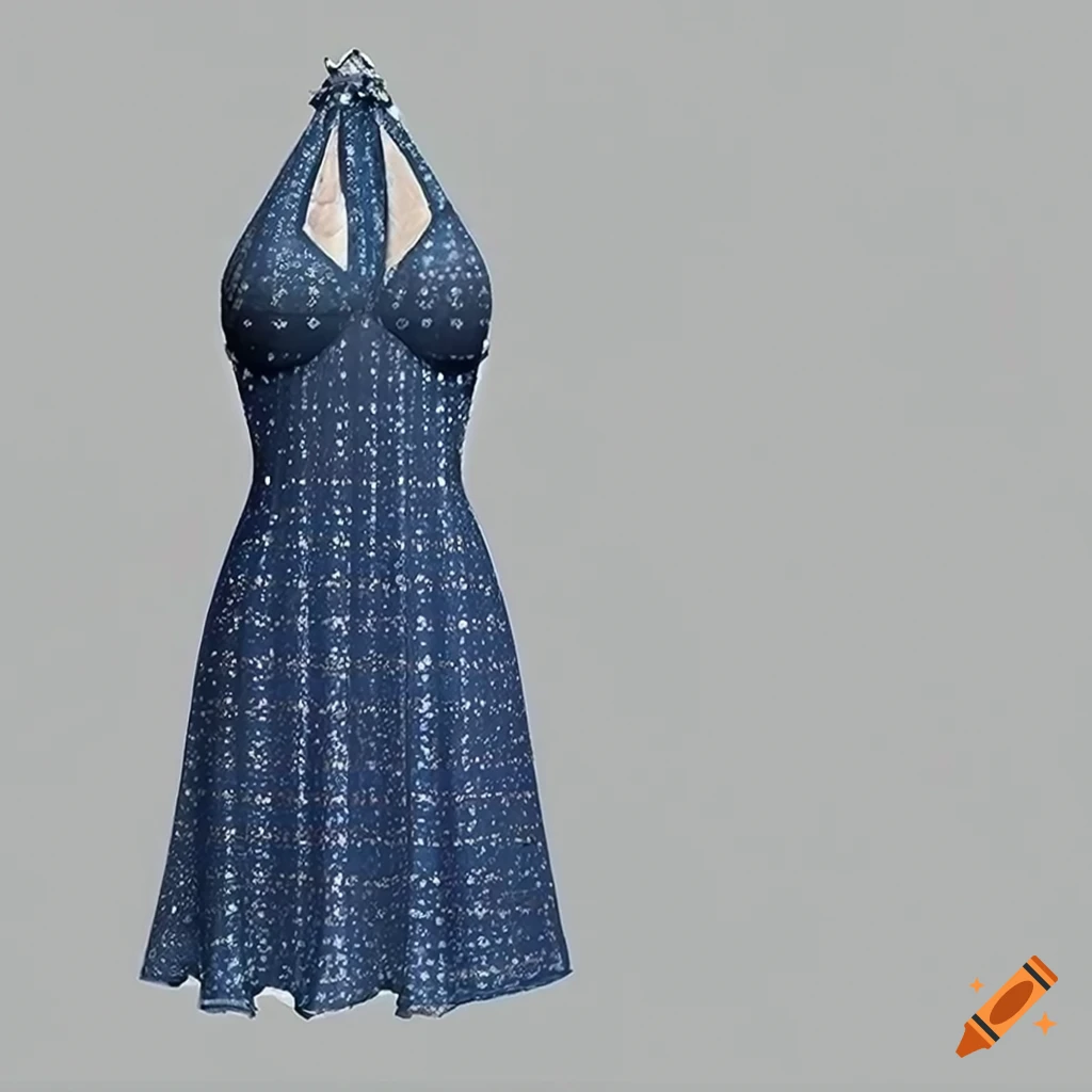 Blue chiffon halter babydoll dress with a figureflattering waist on