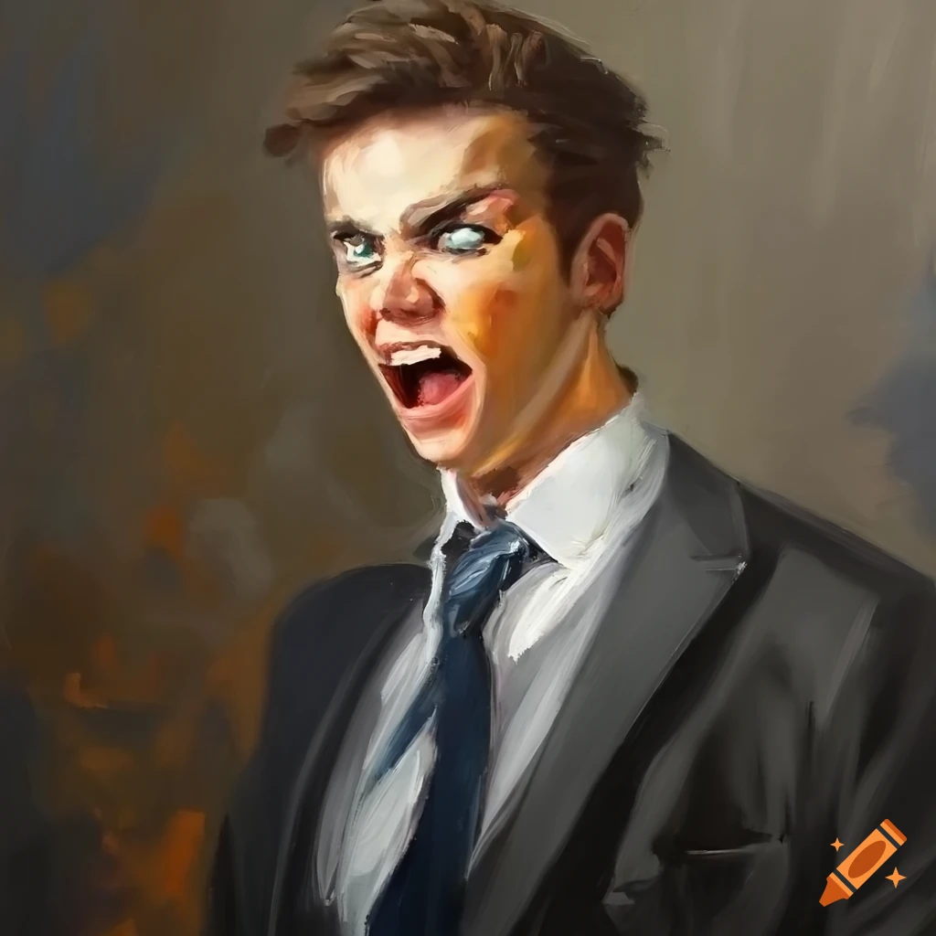Oil painting of a serious young businessman