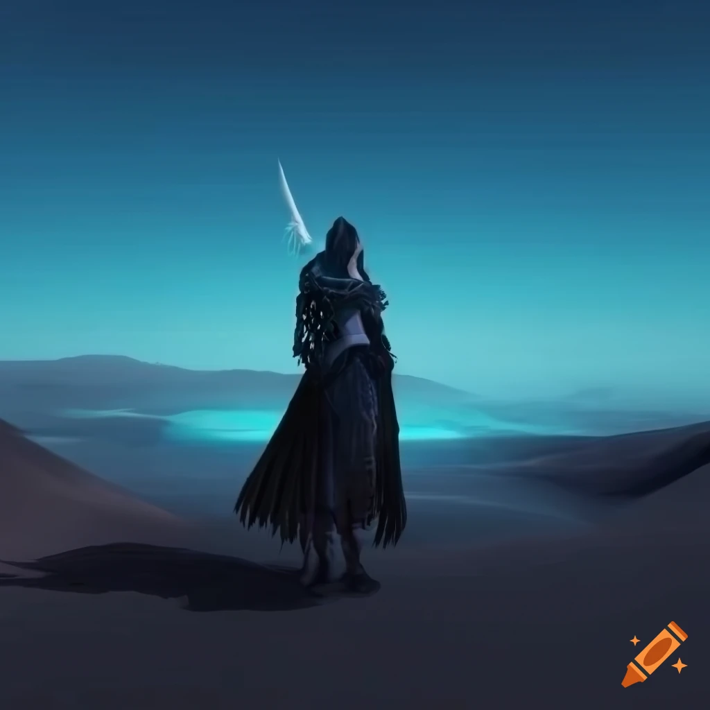 image of a blue wanderer in a black desert