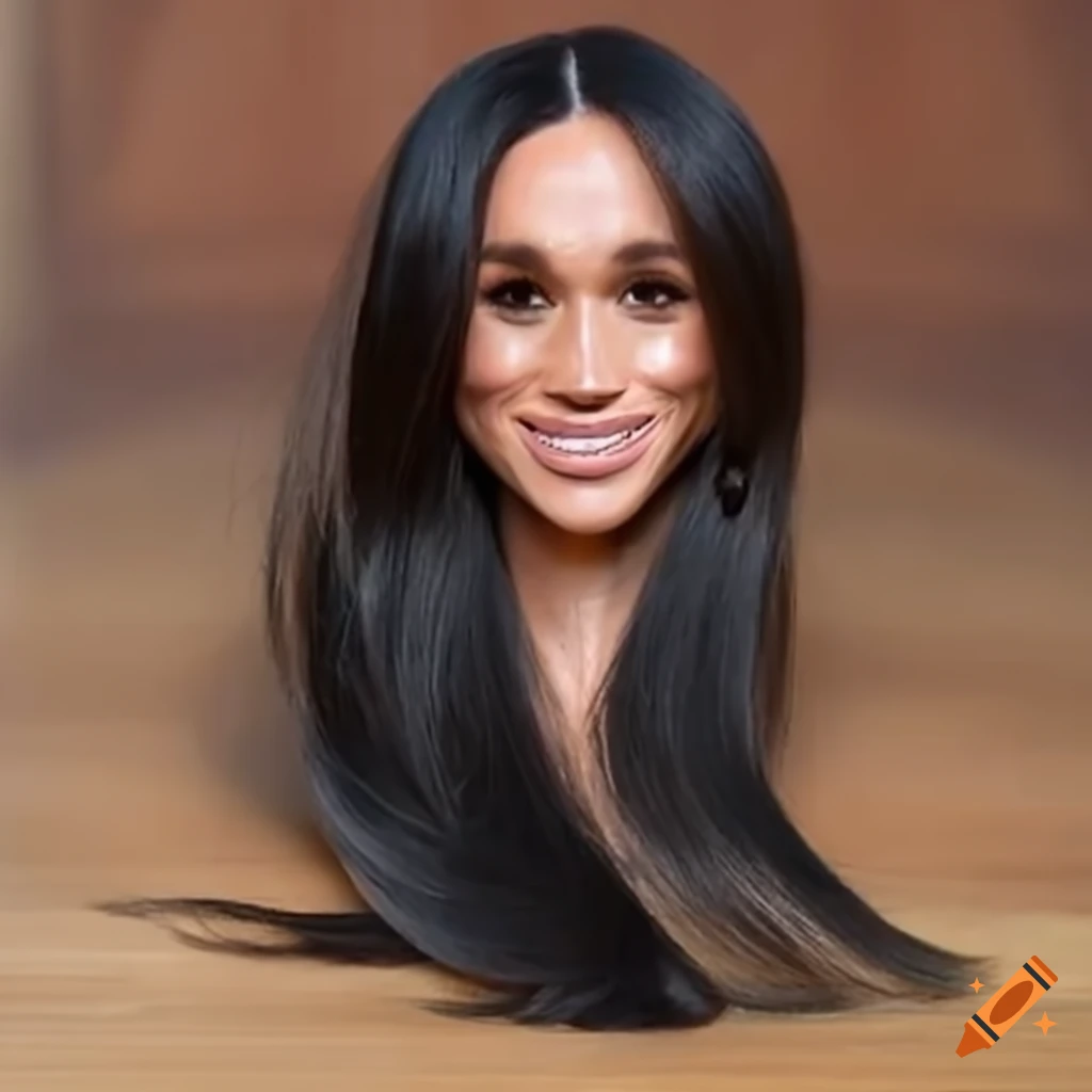 Meghan markle styling head with long flowing hair on Craiyon