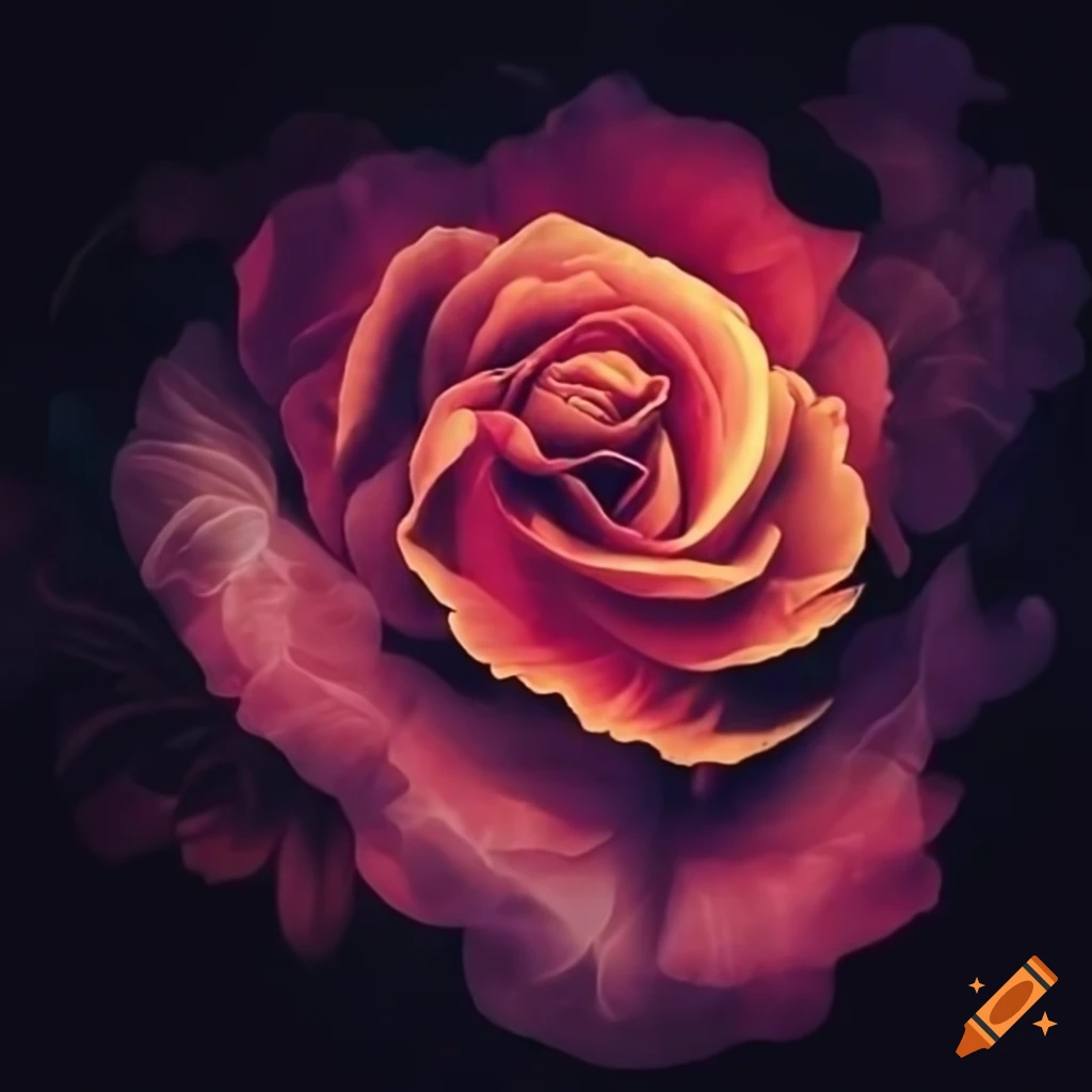 Neon Rose on Black Colored Pencil Realism Drawing
