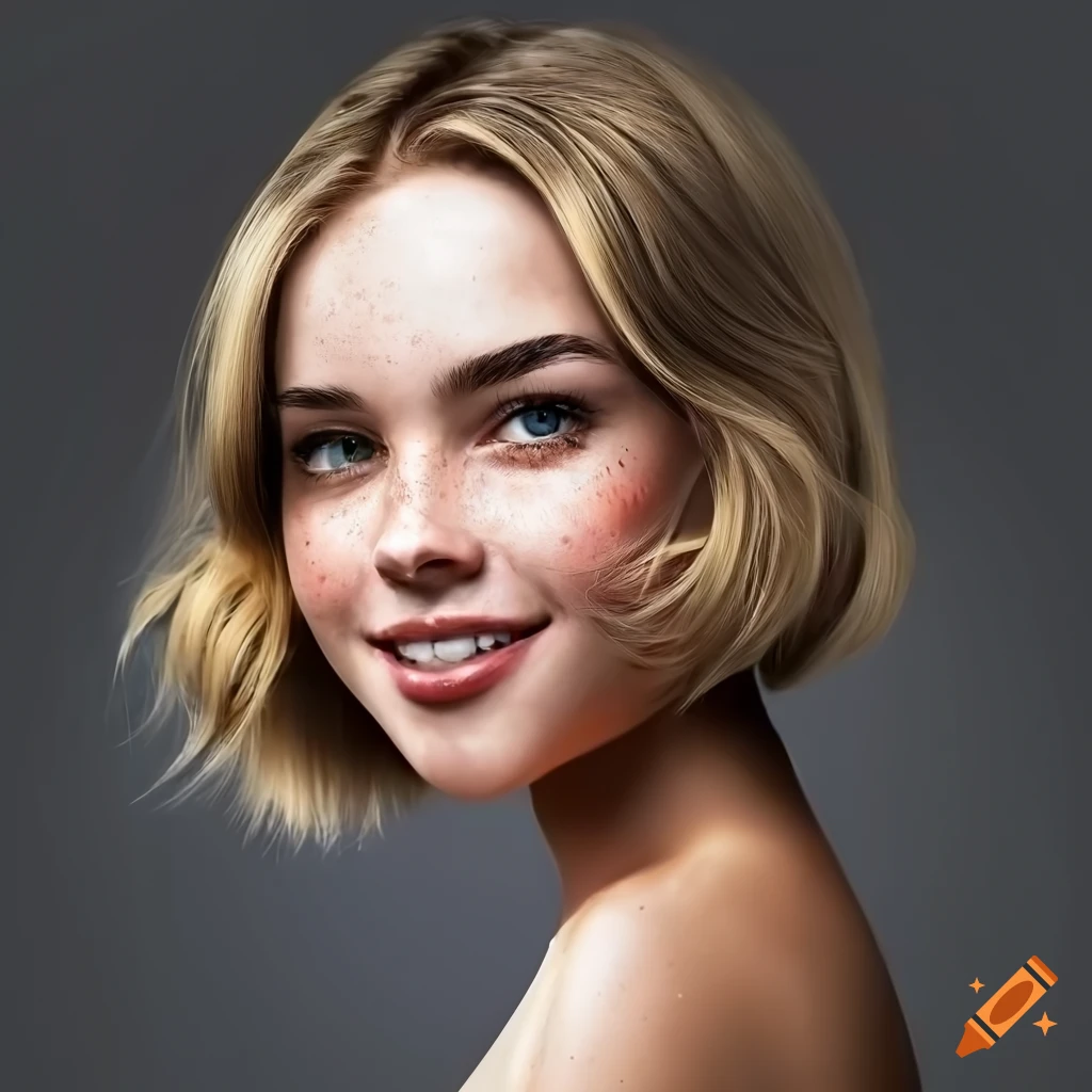 portrait of a beautiful young woman with freckles and wavy blonde hair