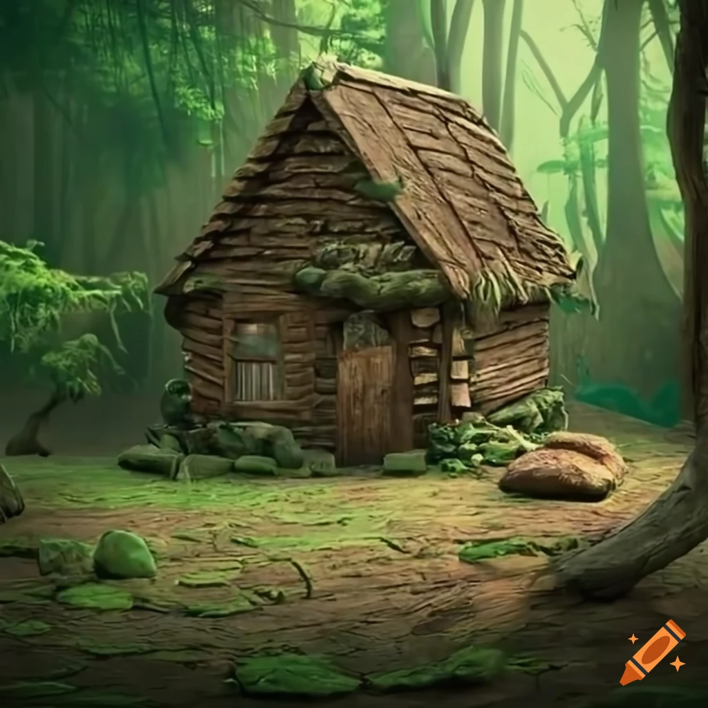 Enchanted wooden hut in a magical forest on craiyon