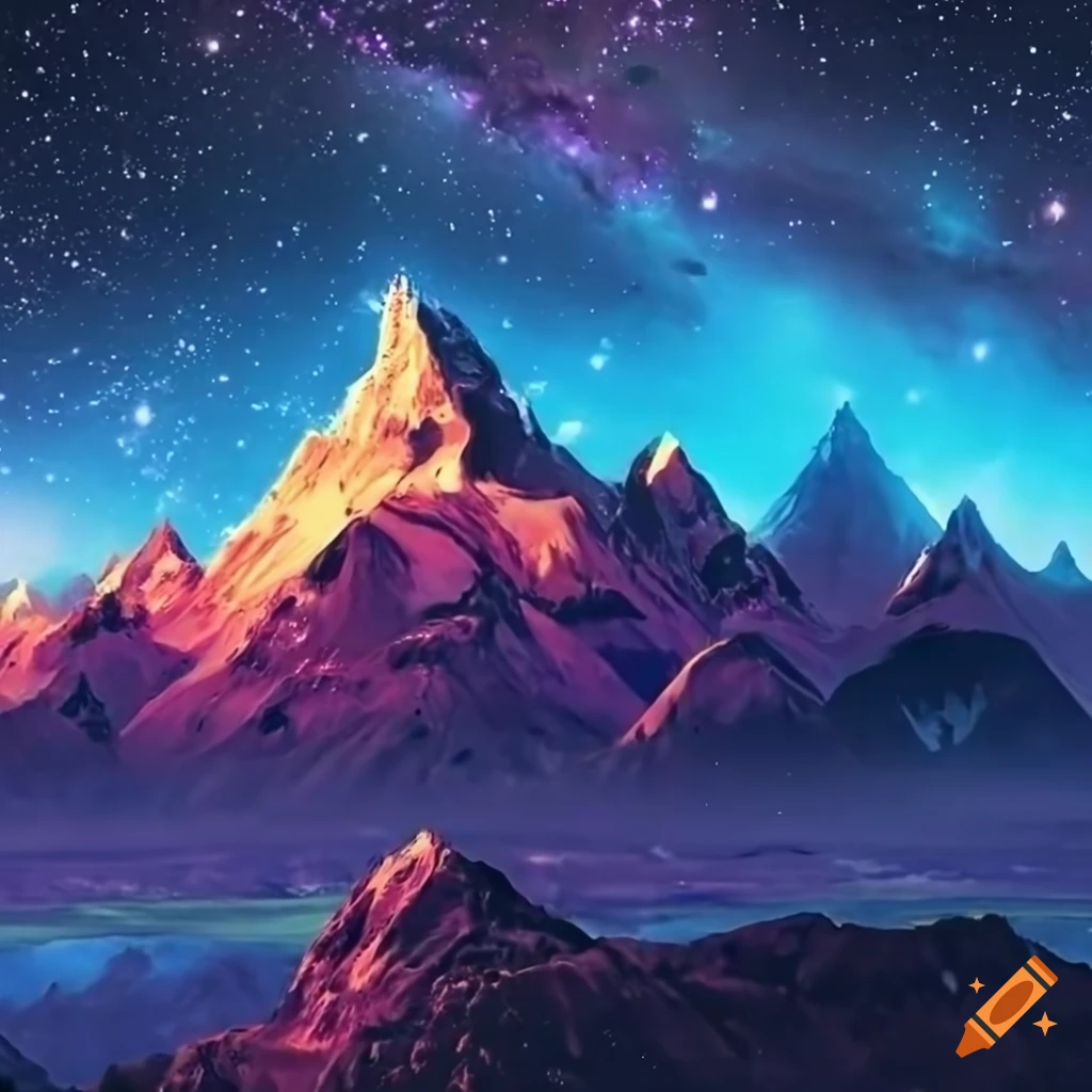 mountain landscape with cosmic sky
