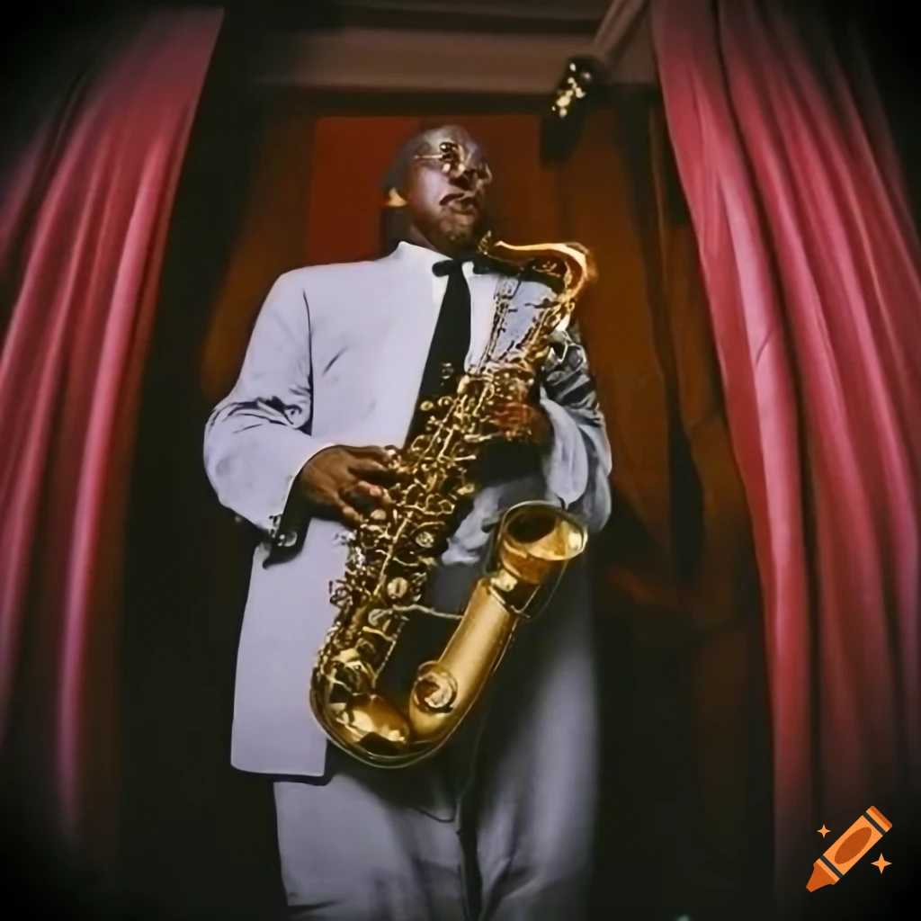 black male jazz performer playing saxophone in a club