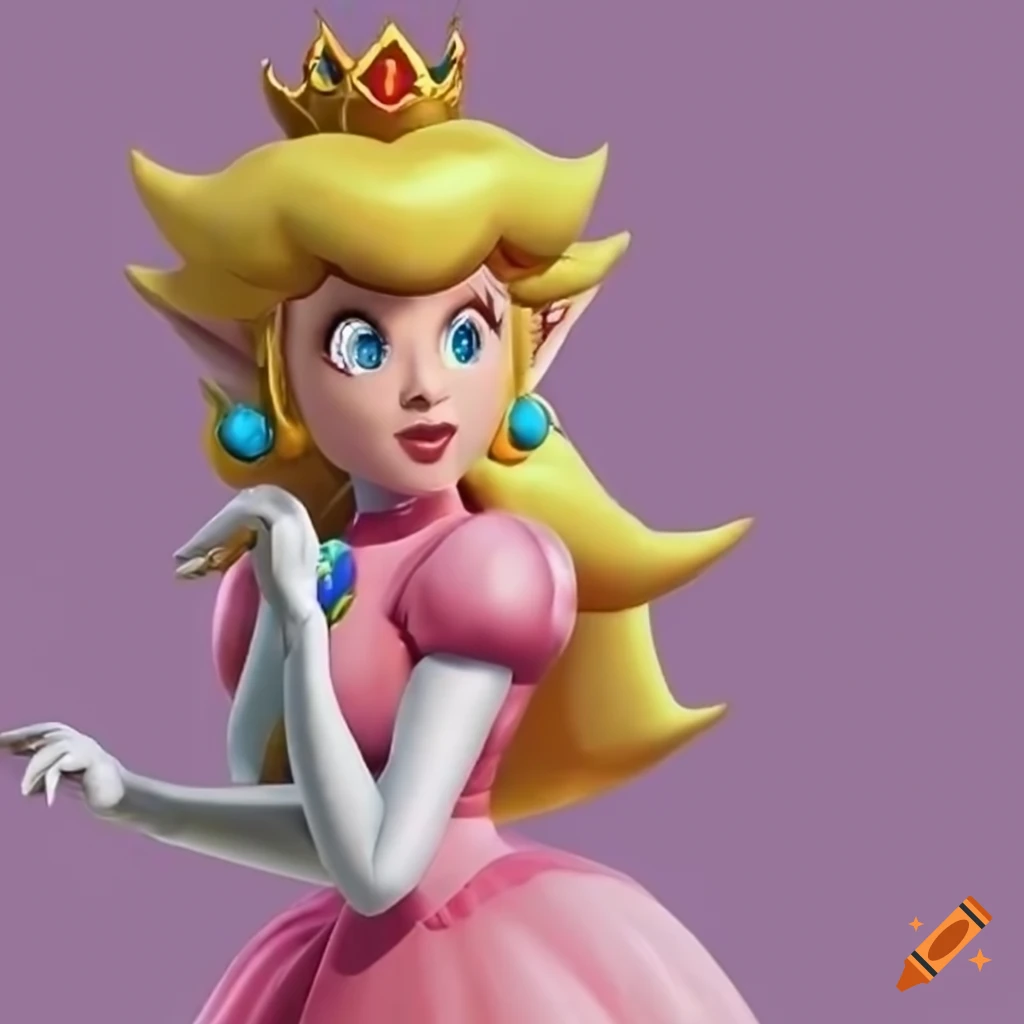 Princess Peach And Link Posing In Pink Silk Ballgowns