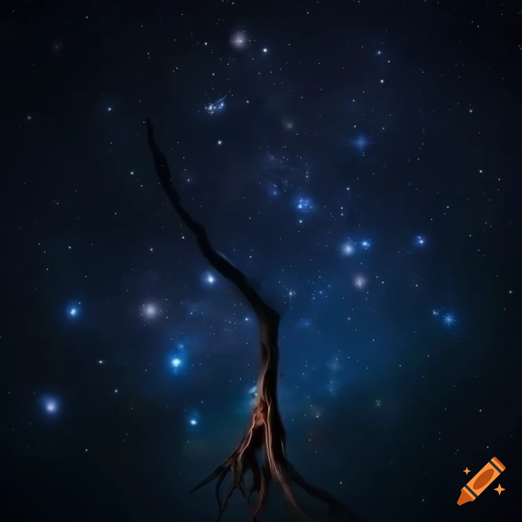 hyper realistic artwork of a mystical tree floating in space
