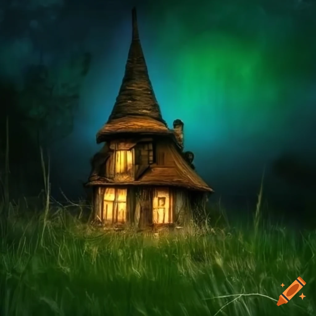 Witch house, garden cabin, hut, colors, disco, psycadelic, wonderland on  Craiyon