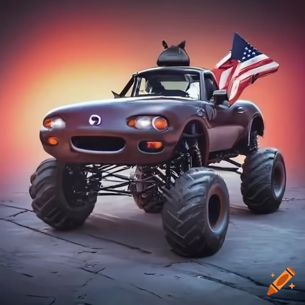 Mazda MX5 transformed into a patriotic monster truck